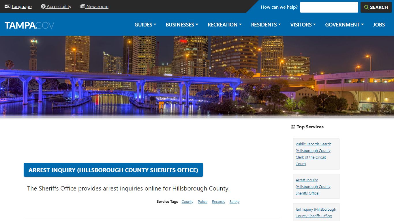 Arrest Inquiry (Hillsborough County Sheriffs Office) - City of Tampa